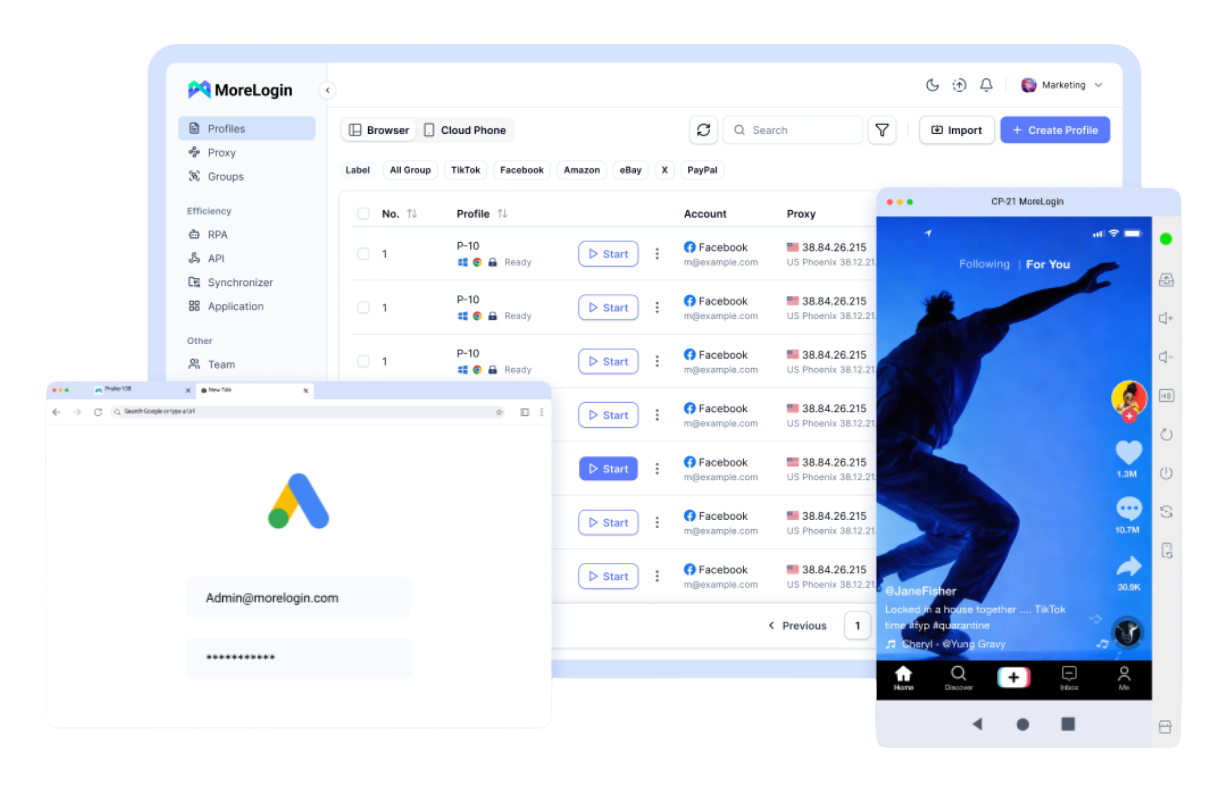 MoreLogin fingerprint browser and multi-account management platform